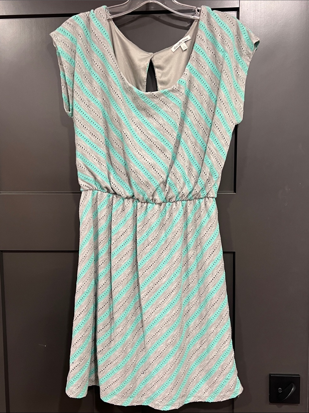 Charlotte Russe Gray and Mint Striped Eyelet Dress